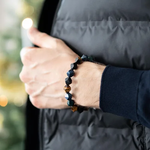 Miniatura 3 de AWNL Pulsera de cuentas multicolores para hombre, piedras naturales, ojo de tigre, ónix, amatista, plata, obsidiana (0.394 pulgadas), trenzada