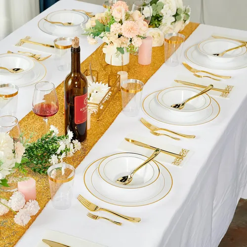 Miniatura 7 de JOLLY PARTY 50 cuencos de plástico con borde dorado, cuencos de sopa desechables de 12 onzas, cuenco de ensalada de postre prémium para Navidad