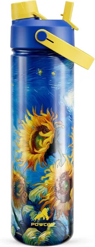 Miniatura 51 de POWCAN - Botella de agua térmica 2 en 1, sorbete y tapa con boquilla, antifugas, acero inoxidable sin BPA, apta portavasos automóvil, bebida fría 24