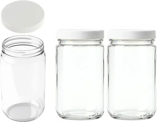 JARMING COLLECTIONS Tarro de almacenamiento de vidrio de boca extra ancha de 32 onzas con tapa de plástico sin BPA – Tarro Mason hermético de tamaño