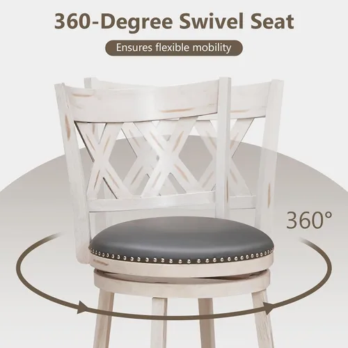 Miniatura 5 de COSTWAY Juego de 2 taburetes de bar para isla de cocina, taburetes giratorios de altura de mostrador sin brazos de 25.5 pulgadas con asiento