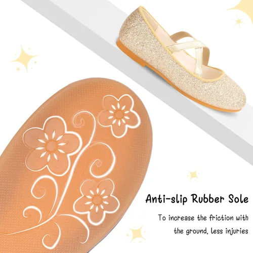 Miniatura 6 de MEJORMEN Zapatos de vestir con purpurina para niñas, zapatos planos de ballet Mary Jane, zapatos de bailarina, boda, uniforme escolar, zapatos