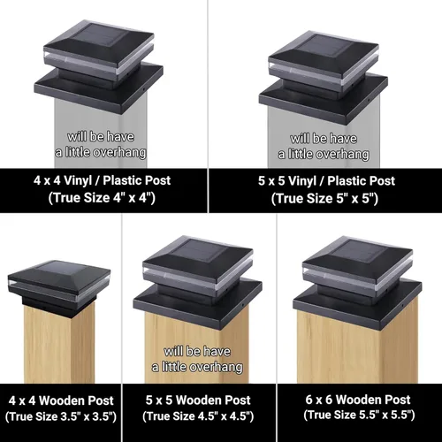 Miniatura 2 de Dynaming Paquete de 8 luces solares para postes de poste de exteriores, luces solares decorativas para exteriores, tapas de carcasa negra