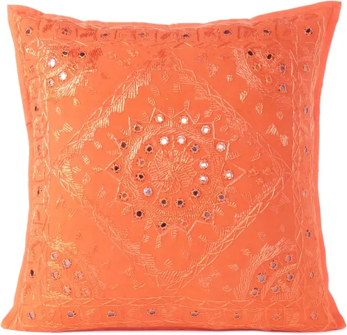 Miniatura 9 de Funda de cojín decorativa bohemia bordada con espejos, hecha a mano para sofá, dormitorio, sala de estar (negro, 16 x 16 pulgadas)