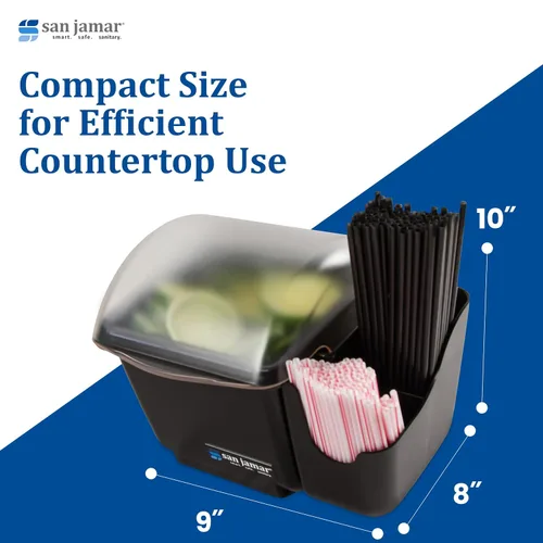 Miniatura 4 de San Jamar BD2002CAR - Centro de decoración de cúpula pequeña con bandeja refrigerable y carrito para mano derecha (1 cuarto de galón, negro, NSF)