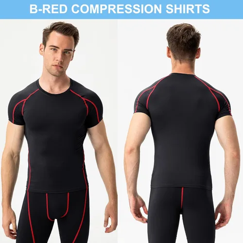 Miniatura 3 de Paquete de 3 camisetas de compresión atléticas para hombre, manga corta, camiseta de entrenamiento, camiseta deportiva fresca y seca