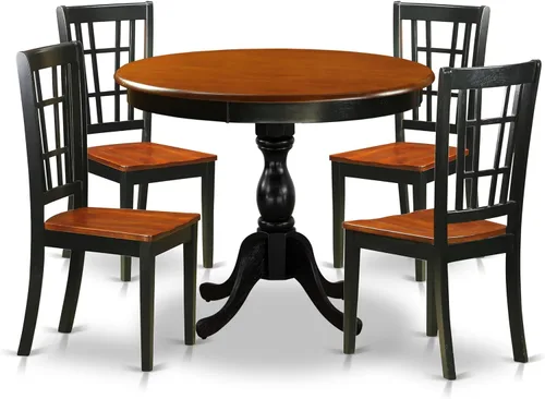 Miniatura 10 de East West Furniture AMNI3-BCH-C - Juego de comedor de 3 piezas para espacios pequeños que contiene una mesa de cocina redonda con pedestal y 2