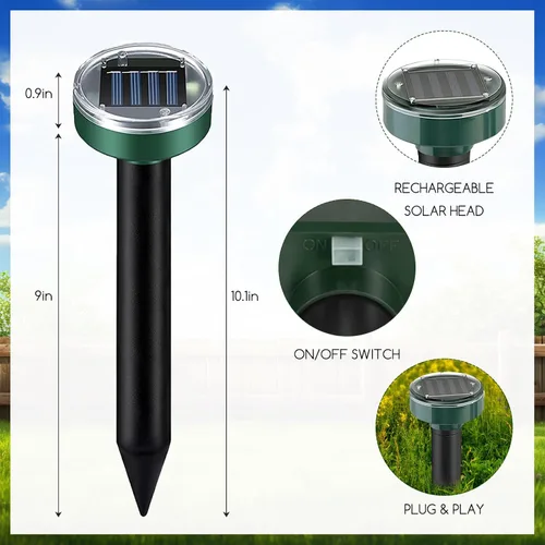 Miniatura 2 de Repelente de topos alimentado por energía solar, paquete de 8 repelentes de serpientes al aire libre para patio, estacas disuasorias ultrasónicas