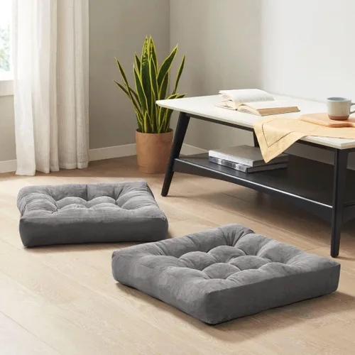 Miniatura 105 de Juego de 2 almohadas de suelo de meditación, almohadas cuadradas grandes para adultos, cojín de pana copetuda para sala de estar de tatami, gris, 22