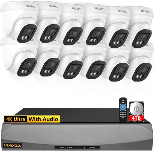 Miniatura 10 de OOSSXX Sistema de cámara de seguridad 4K PoE con monitor de 10 pulgadas, 4 cámaras con cable para exteriores e interiores, NVR de 4 canales