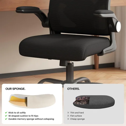 Miniatura 8 de Silla de oficina, silla de escritorio ergonómica con soporte lumbar ajustable, brazos abatibles, cómoda silla giratoria de malla para computadora