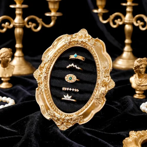 Miniatura 27 de Liliaafar Soporte de anillo vintage rectangular plateado soporte de exhibición para aretes, bandeja de exhibición de aretes, aniversario