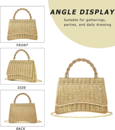 Miniatura 5 de Bolso de mano con strass para mujer, bandolera brillante y bolsos para boda, fiesta, noche, bolso cruzado