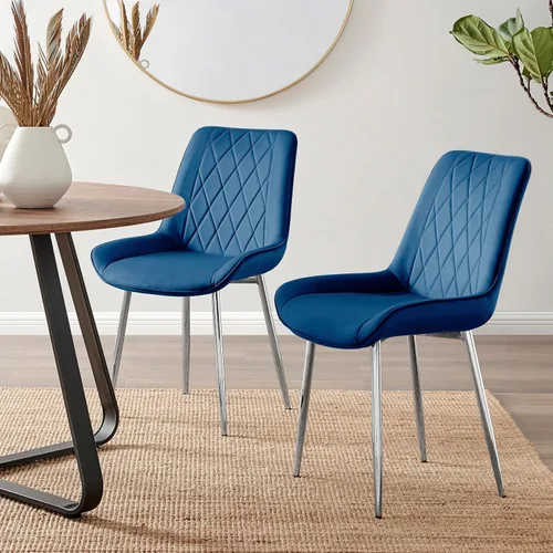 Miniatura 20 de Furniturebox - Juego de 2 sillas de comedor Pesaro, terciopelo crema, plateado, patas de metal cromado, modernas, contemporáneas, de lujo, sillas