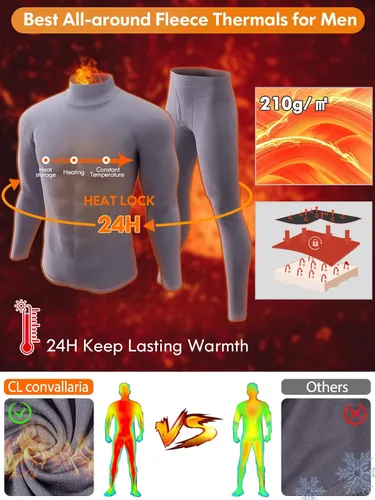 Miniatura 2 de CL convallaria Long Johns Thermal Underwear for Men Soft Fleece Lined Base Layer Cold Weather Top Bottom Set XS-4XL