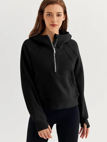 Miniatura 2 de WYNNQUE Sudadera corta con capucha para mujer, manga larga, forro polar, media cremallera, ropa de otoño