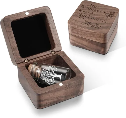 Miniatura 13 de SOITIS Small Urns for Human Ashes Keepsake Stainless Steel Mini Urns for Human Ashes Wooden Box Sharing Tree of Life Ashes Keepsake Cremation Urns
