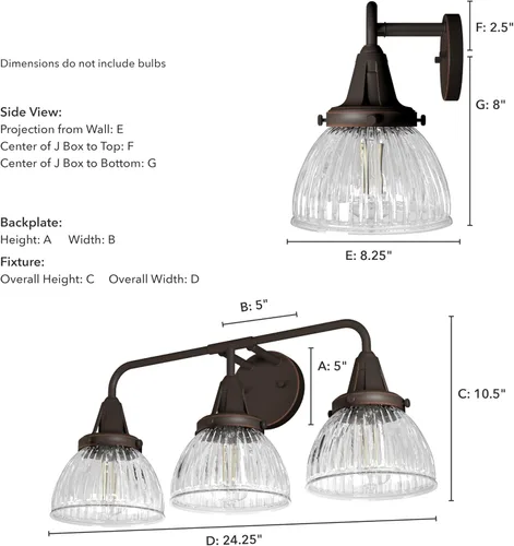 Miniatura 5 de Hunter - Cypress Grove 3 luces Onyx Bengal, luz de tocador de tamaño mediano, regulable, estilo de transición, para dormitorios, cocinas