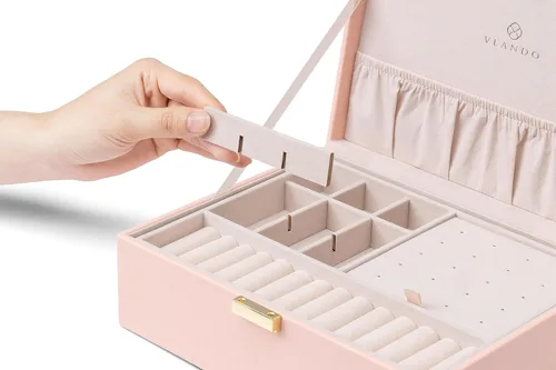 Miniatura 7 de Vlando Joyero de 2 capas grande organizador de joyas para mujeres, bandeja de joyería extraíble para collares, aretes, anillos, pulseras, cajas