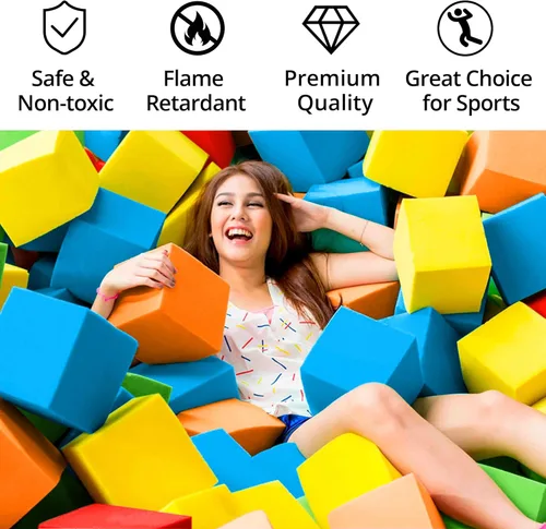 Miniatura 3 de Cubos de espuma de alta calidad, 144 piezas, 5.9 x 5.9 x 5.9 pulgadas, coloridos, ignífugos para arenas de trampolín, gimnasia, parkour, parques