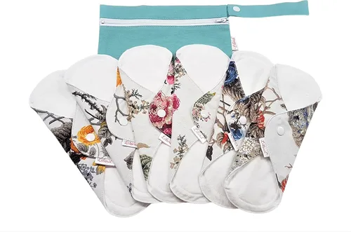 Miniatura 10 de Lilind ® Paquete de 7 toallas de tela para tanga en flores rojas, 100% algodón orgánico, reutilizables, lavables, toallas sanitarias menstruales