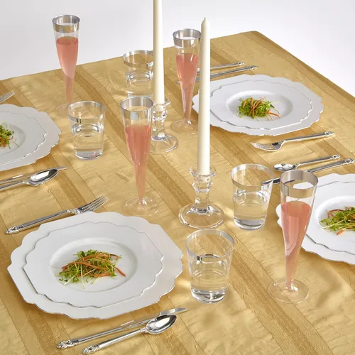 Miniatura 7 de SILVER SPOONS Platos desechables de diseño elegante para fiesta (10 piezas) Juego de cena desechable resistente de 10.75 pulgadas, platos de Blanco