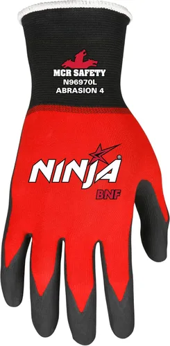 Miniatura 2 de Guantes de trabajo MCR Safety Ninja BNF N96970XL, carcasa de nylon Spandex de 18 calibre, palma y puntas de los dedos recubiertas de espuma