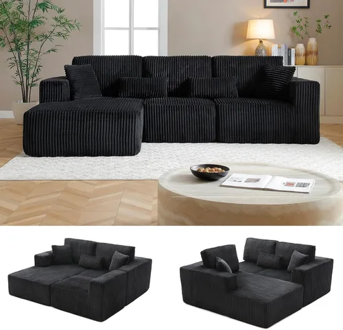 Miniatura 15 de Sofá modular Cloud de 108 pulgadas, moderno sofá deshuesado con otomana móvil, sofá modular de asiento profundo, sofás esquineros de pana para sala