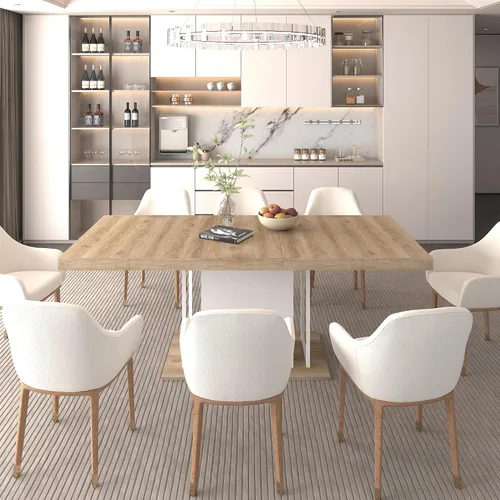Miniatura 14 de KEIKI Mesa de comedor extensible de 62.99 a 78.7 pulgadas, moderna mesa de cocina extensible de granja para 6 a 10 personas, mesa de conferencia