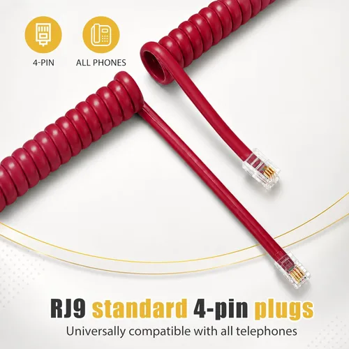 Miniatura 2 de Comtrue Cables de teléfono fijo, cables para teléfono celular, rojo, 11.5 pies sin enrollar, 16 pulgadas en espiral, paquete de 2, compatible