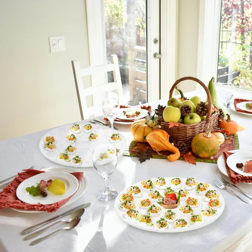 Miniatura 8 de Foraineam Bandeja de huevos de porcelana de 12.6 pulgadas, plato de huevo blanco con 25 compartimentos Dishwasher & Oven Safe, Easter Egg Holder