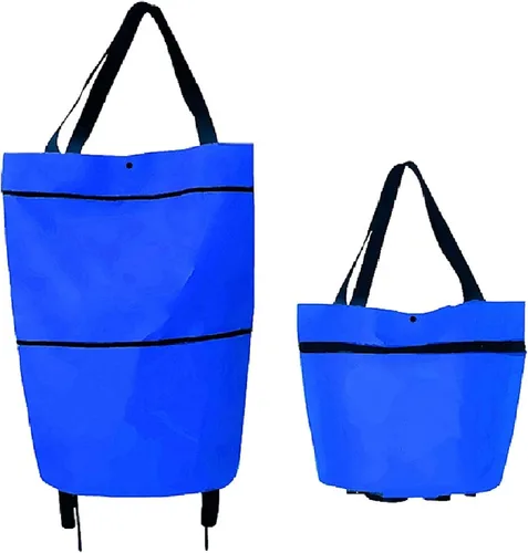 Generic Bolsa de compras plegable 2 en 1, carrito de compras plegable ligero, carrito de comestibles con ruedas, plegable, almacenamiento retráctil,