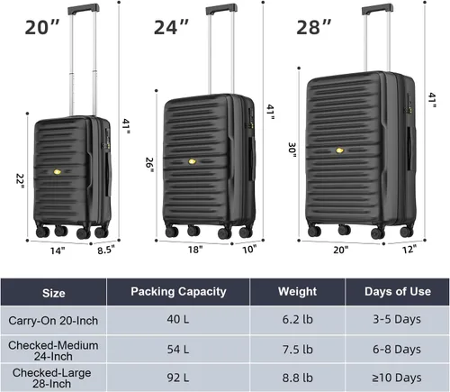 Miniatura 2 de MGOB Equipaje de mano Maleta rígida con ruedas giratorias y cerradura TSA, aprobada por aerolíneas para hombres y mujeres, Negro -, Lugggage