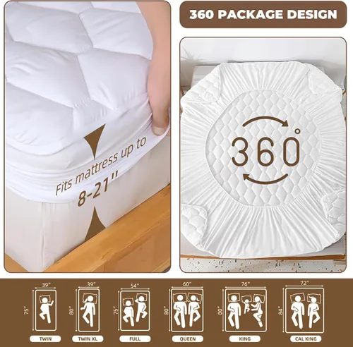 Miniatura 4 de Protector de colchón impermeable tamaño King, 100% poliéster, transpirable, funda de colchón silenciosa con bolsillo de 6 a 18 pulgadas