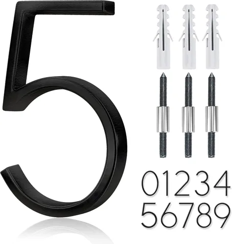 Número flotante de casa de acero inoxidable de 5 pulgadas, números de casa modernos de metal, número de decoración de buzón con kit de clavos, negro