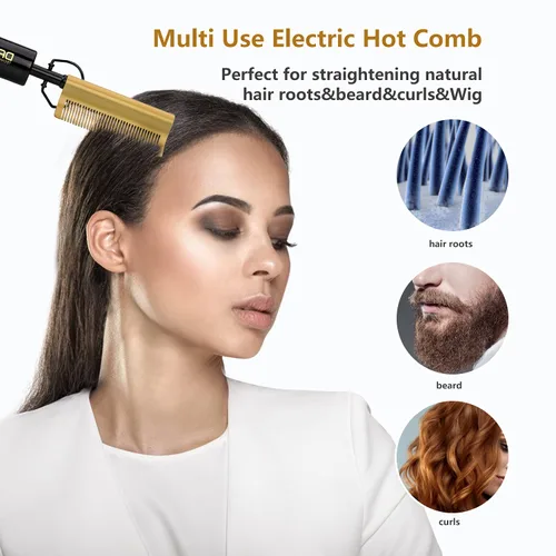 Miniatura 6 de DAN Technology Plancha Alisadora de Cerámica Curva y Peine de Presión Térmica, 450°F de Doble Voltaje para Cabello Natural Negro, Portátil