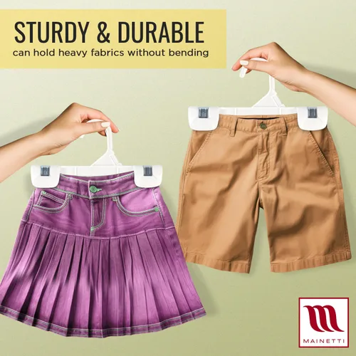 Miniatura 5 de Mainetti 1004 - Ganchos de plástico blancos para niños - Paquete de 100 con plástico resistente, ideal para pantalones, faldas, pantalones de vestir