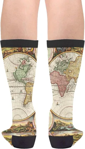 Miniatura 2 de Calcetines de vestir para hombre y mujer, diseño de mapa del mundo, dos hemisferios, historia antigua, calcetines de vestir, Negro