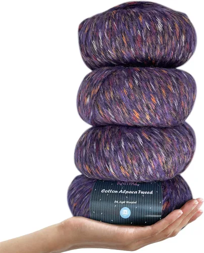 Miniatura 12 de Hilo de alpaca Tweed de algodón para ganchillo, paquete de 4 (588 yardas/7.05 oz), patrones libres, hilo de tweed para tejer, peso de peinado ligero