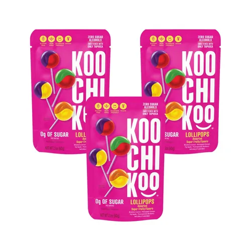 Miniatura 10 de Koochikoo Caja variada de paletas sin azúcar, sabores de frutas surtidos, sin azúcar añadido, sin gluten y certificado vegano, paletas/caja de 50 CT