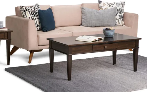 Miniatura 3 de SIMPLIHOME Carlton Mesa de café – Mesa de cóctel de transición de madera maciza de 44 pulgadas de ancho en marrón tabaco oscuro, mesa clásica