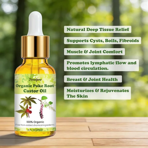 Miniatura 2 de Aceite orgánico de raíz de poke y ricino – Fragancia de menta – Apoya quistes, forúnculos, fibromas, ganglios linfáticos inflamados y salud