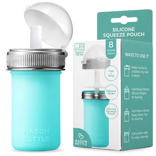 Miniatura 8 de Mason Bottle Biberón de silicona de 8 onzas con pezón de flujo medio (3 meses o más), biberón de lactancia, bolsa de silicona reutilizable