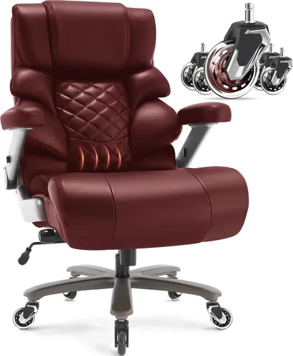 VUZI Silla de oficina grande y alta de 700 libras - Silla grande para computadora con soporte lumbar ajustable, brazos plegables 3D, ruedas de
