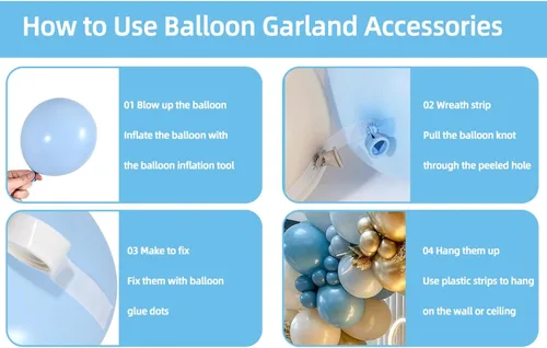 Miniatura 6 de Kit de arco de globos azul polvo - 167 piezas Kit de guirnalda de arco de globos incluye globos blanco, arena, azul pastel, azul mar, azul cromo