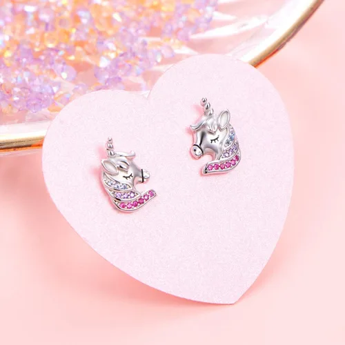 Miniatura 4 de Aretes S925 de plata esterlina 925 con diseño de unicornio, gato, elefante, panda y pingüino, como regalos para ella, mujeres, hijas.