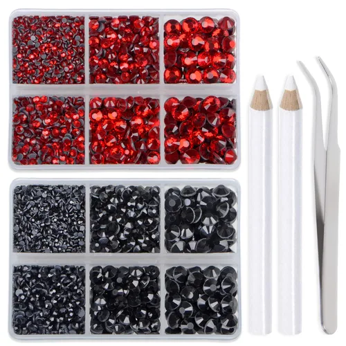 Miniatura 31 de LPBeads 6400 unidades de diamantes termoadhesivos de 12 colores con parte trasera plana, 5 tamaños mixtos, gemas de cristal redondas con pinzas