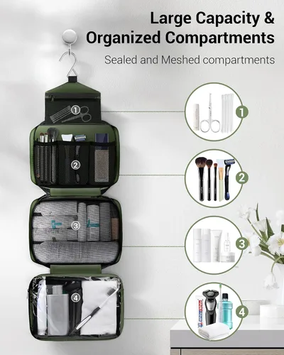 Miniatura 2 de Bolsa de aseo Maliton para hombres y mujeres Bolsa de aseo de viaje Bolsa de aseo colgante Organizador de higiene con 4 compartimentos Bolsa