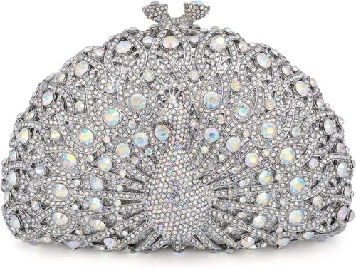 Bolso de mano de lujo con diamantes de imitación de pavo real, para novia, boda, fiesta, para mujer