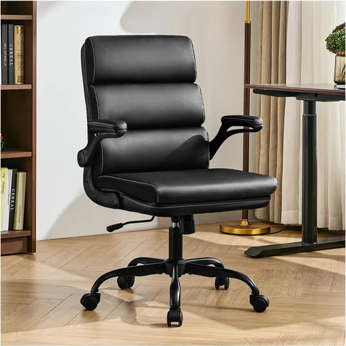 Miniatura 13 de Silla de Oficina Ajustable Silla de Escritorio Respaldo Medio Ejecutiva Cómoda Cuero Sintético Ergonómico Soporte para la Espalda Silla de Blanco